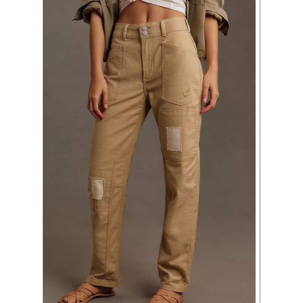 Pilcro Jean The Wanderer Patchwork Relaxed Fit Mid Rise Women 26 Tan Beige New